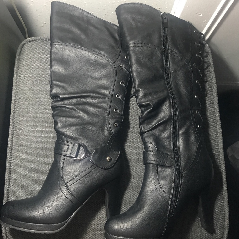 Womens Knee Lace-up High Heel Boots